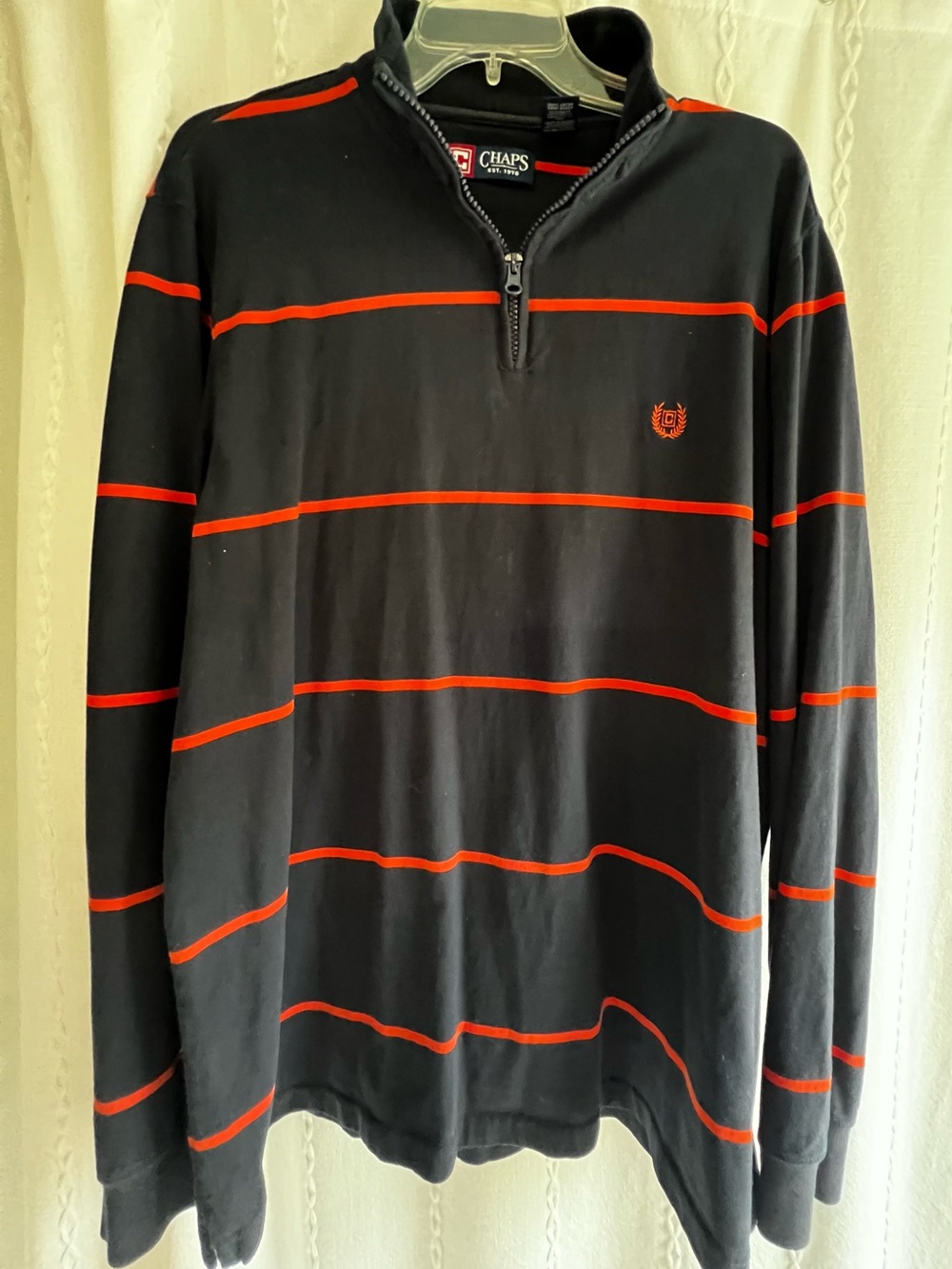 Vintage Chaps Ralph Lauren Quarter Zip Men’s Large Crest Logo Navy/Orange